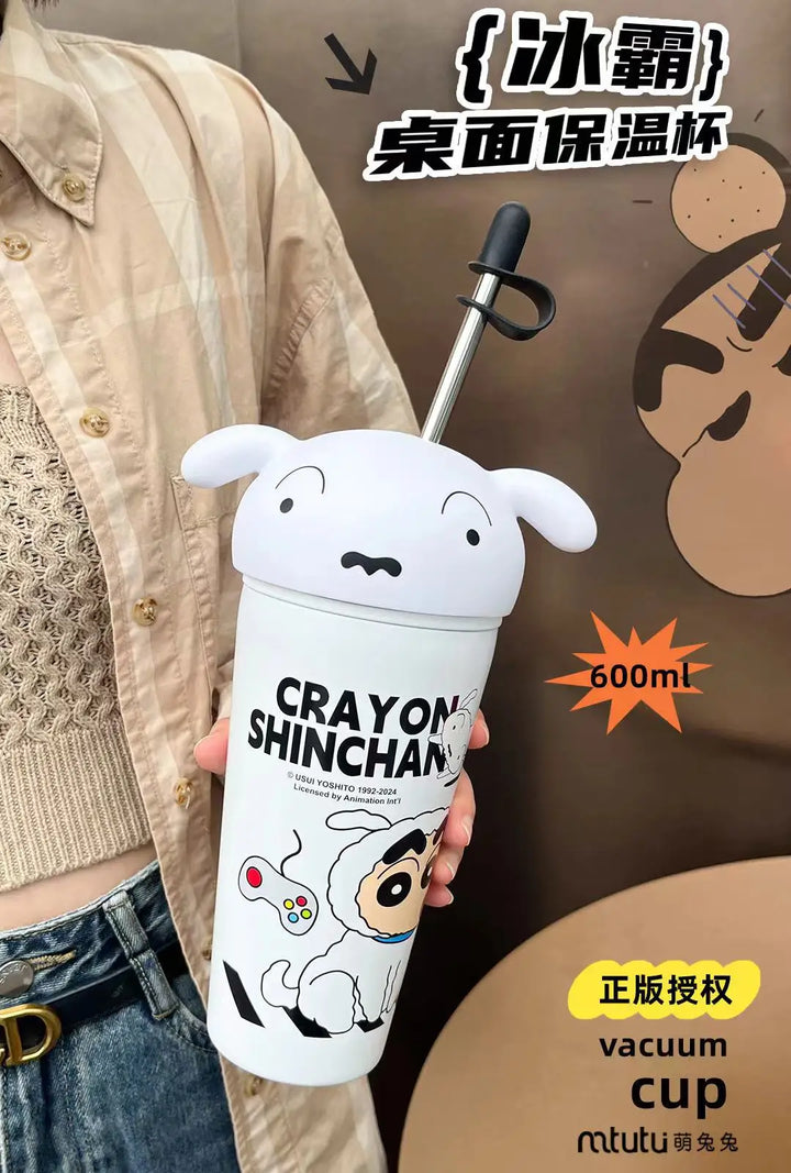 Kawaii Crayon Shin-chan Thermos Mug Food Grade Material Stainless Steel Mug Easy to Carry Cartoon Children's Straw Mug Gifts