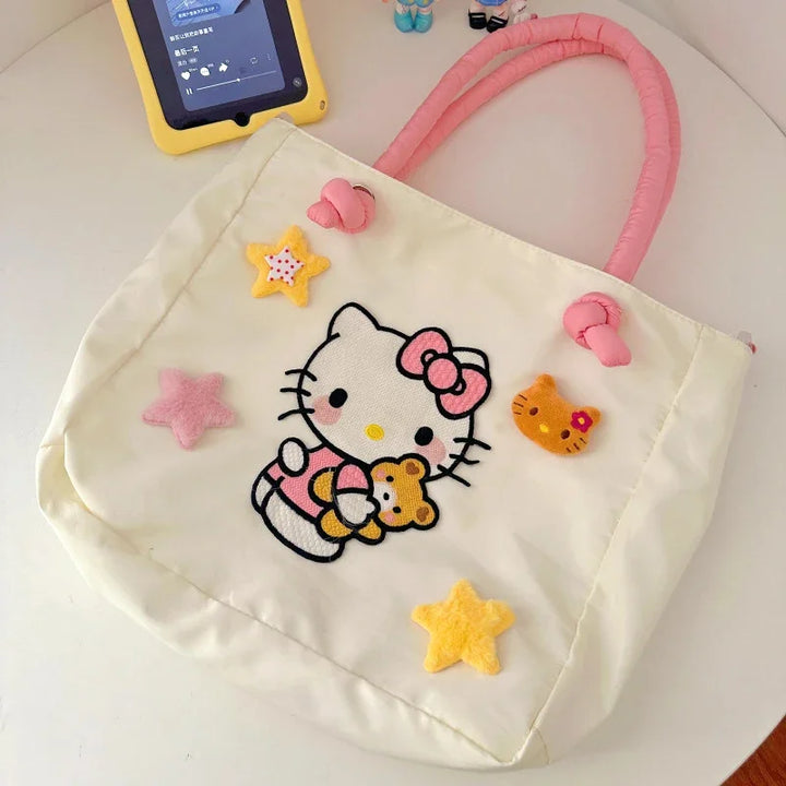 Kawaii Hello Kitty Y2K Fashion Soft Shoulder Bags Cute Cartoon Versatile Large Capacity Tote Handbags Birthday Gifts Girls Women