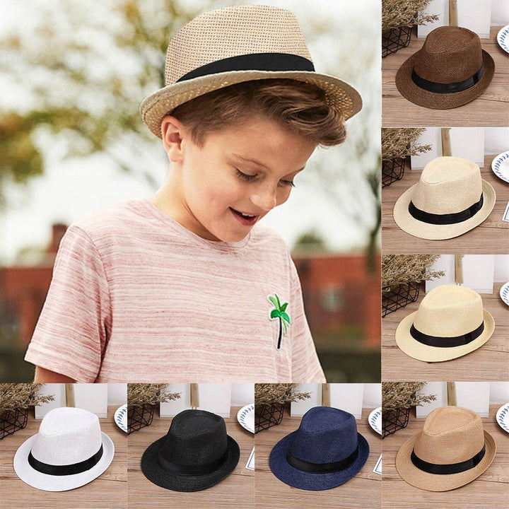 Children Kids Summer Beach Straw Hat Girls Boys Sunhat Jazz Panama Trilby Fedora Hat Gangster Cap Outdoor Breathable Hats кепка