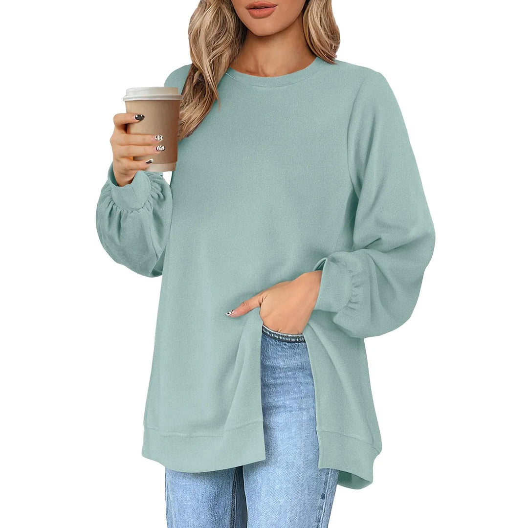 Harajuku Style Solid Color Fashion Round Neck Button Split Sweatshirt Basic Streetwear Loose Long Sleeve Top For Girls