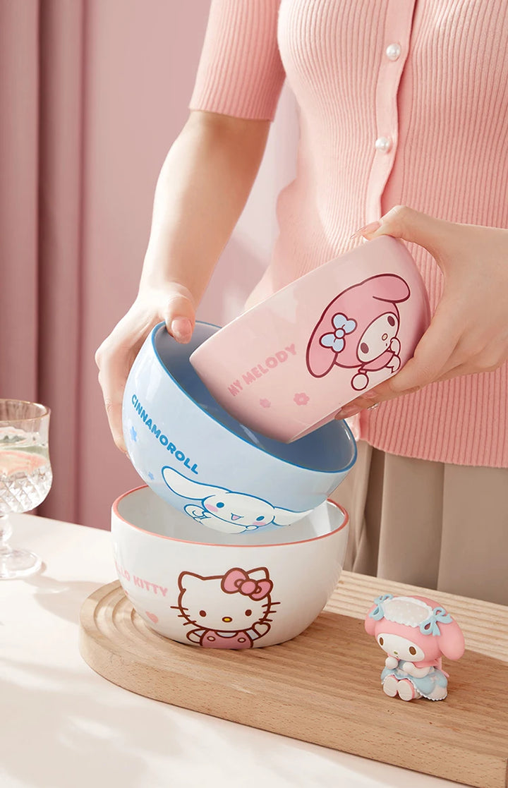 MINISO Sanrio Tableware Cinnamoroll Bowl Spoon Plate Children's Cute Ceramic Tableware Kitchen Utensil Set Food Storage Gifts