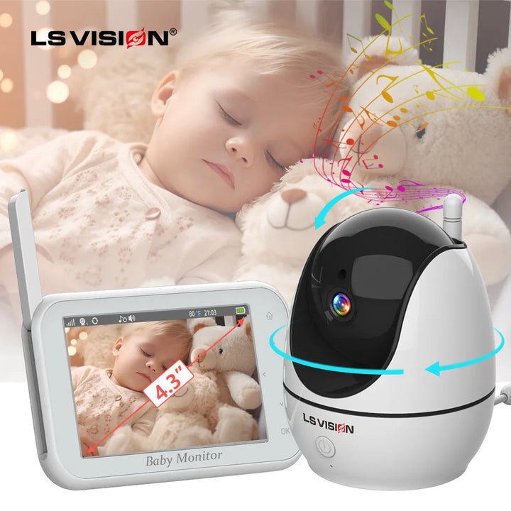 LS VISION 4.3 Inch Video Baby Monitor With Pan Tilt Camera 2.4G Wireless Two Way Audio Night Vision Security Cameras Babysitter