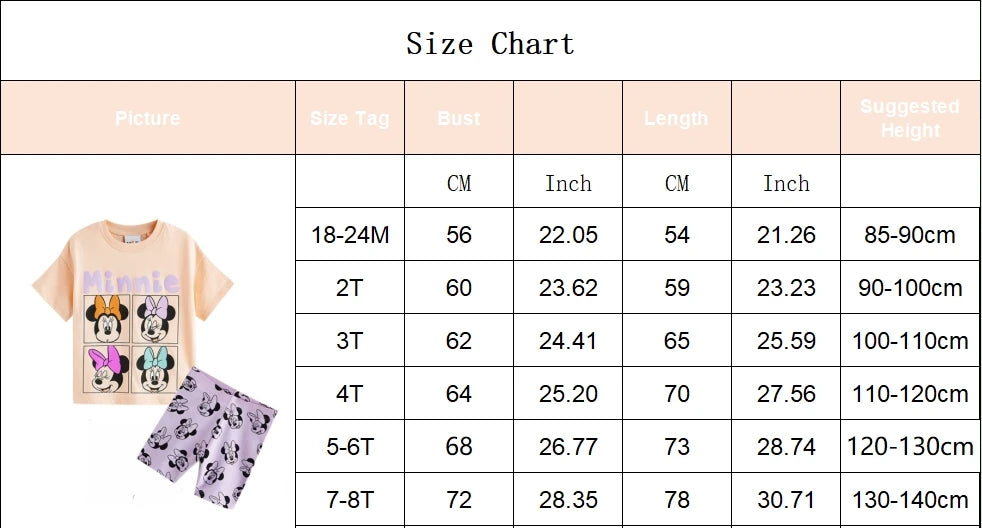 2PCS T-shirt and Pants Set Hoodie Kids Girl Autumn Disney Minnie Mouse Printed Pajamas Toddler 2-8Y Homwear Casual Outfits