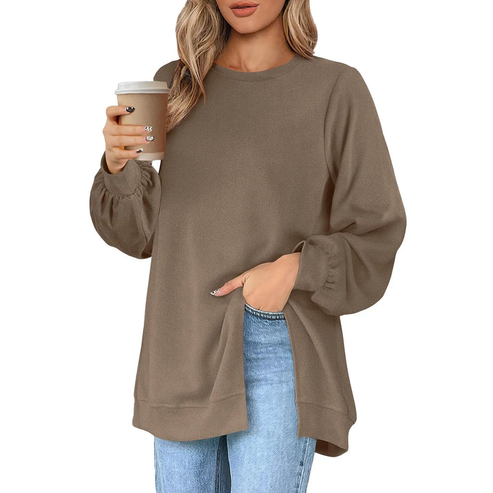 Harajuku Style Solid Color Fashion Round Neck Button Split Sweatshirt Basic Streetwear Loose Long Sleeve Top For Girls