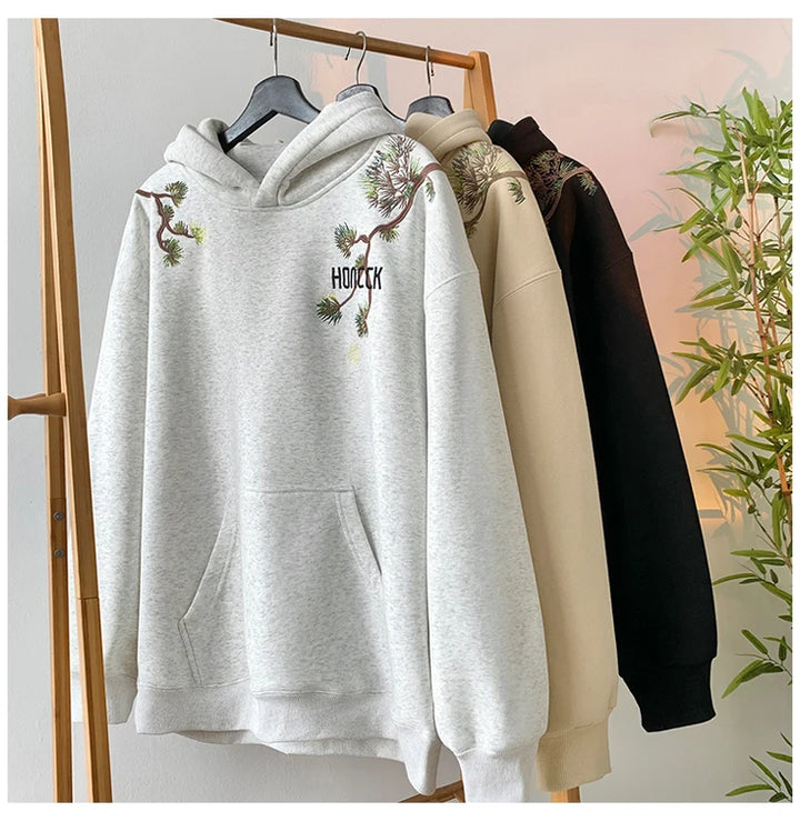 Retro Men Hoodies Letter Embroidered Oversized Hoodie Fashion Loose Pullover Hip Hop Hooded Sweatshirt Man Women Clothing