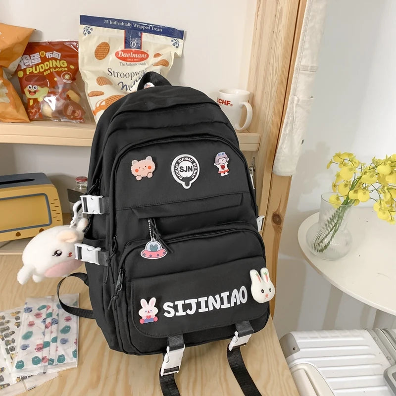 Girl Pink Harajuku Kawaii Badge Book Bag Women Travel School Bags Female Cute Nylon Laptop College Backpack Lady Student Fashion