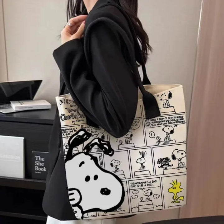 MINISO Disney New Series Canvas Bag Women High Capacity Bag Cartoon Snoopy Handbag Printed Leisure Tote Bag Festival Gifts