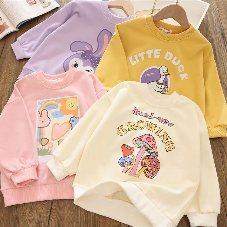 Girls Cartoon Cute Casual Round Neck Hoodie Childrens Girls Clothing For Autumn Cotton Versatile Fashion Kids Girl Pullover Top