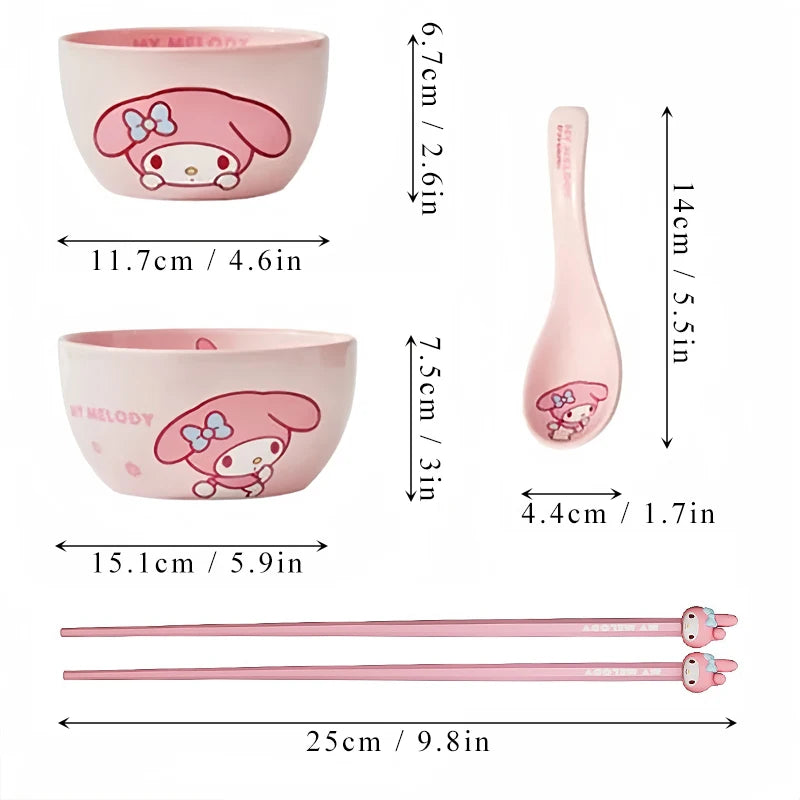 MINISO Sanrio Tableware Cinnamoroll Bowl Spoon Plate Children's Cute Ceramic Tableware Kitchen Utensil Set Food Storage Gifts