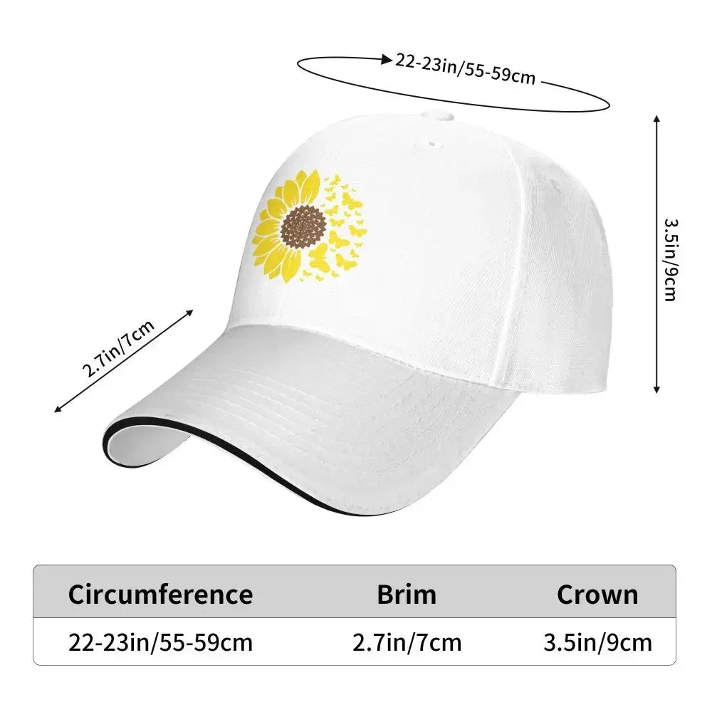 Sunflower & Butterflies Baseball Hat - Casual Hip-Hop Style