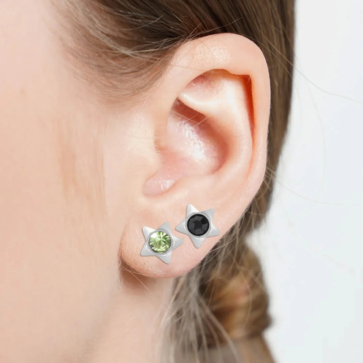 12 Pairs Ear Piercing Stud Earrings,Surgical Stainless Steel Multicolor Cubic Zirconia Birthstone Heart Star Stud Earring