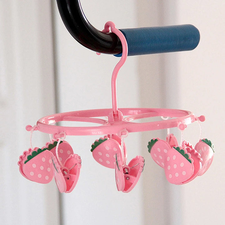 Cute Strawberry Heart Clothes Hanger Windproof Socks Underwear Drying Rack Household Storage Laundry Rack