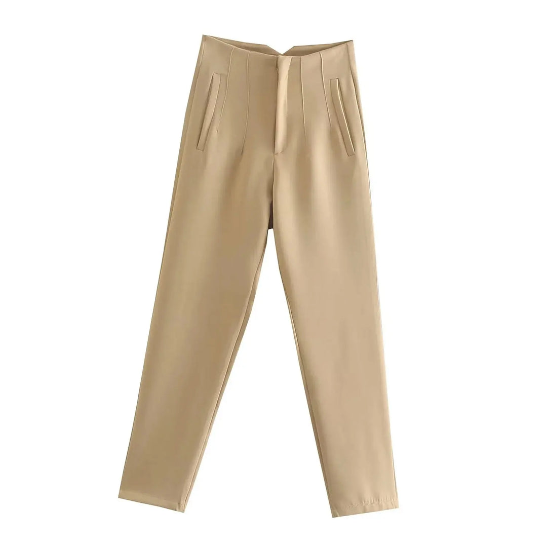 Women Elegant Solid Pencil Pants High Waist Casual Pants