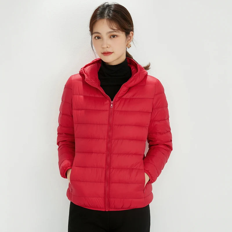 Winter Women Ultra Light Down White Duck Hooded Parka/Jacket