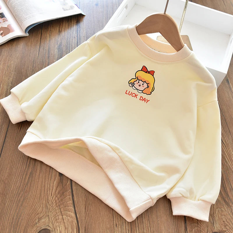 Girls Cartoon Cute Casual Round Neck Hoodie Childrens Girls Clothing For Autumn Cotton Versatile Fashion Kids Girl Pullover Top