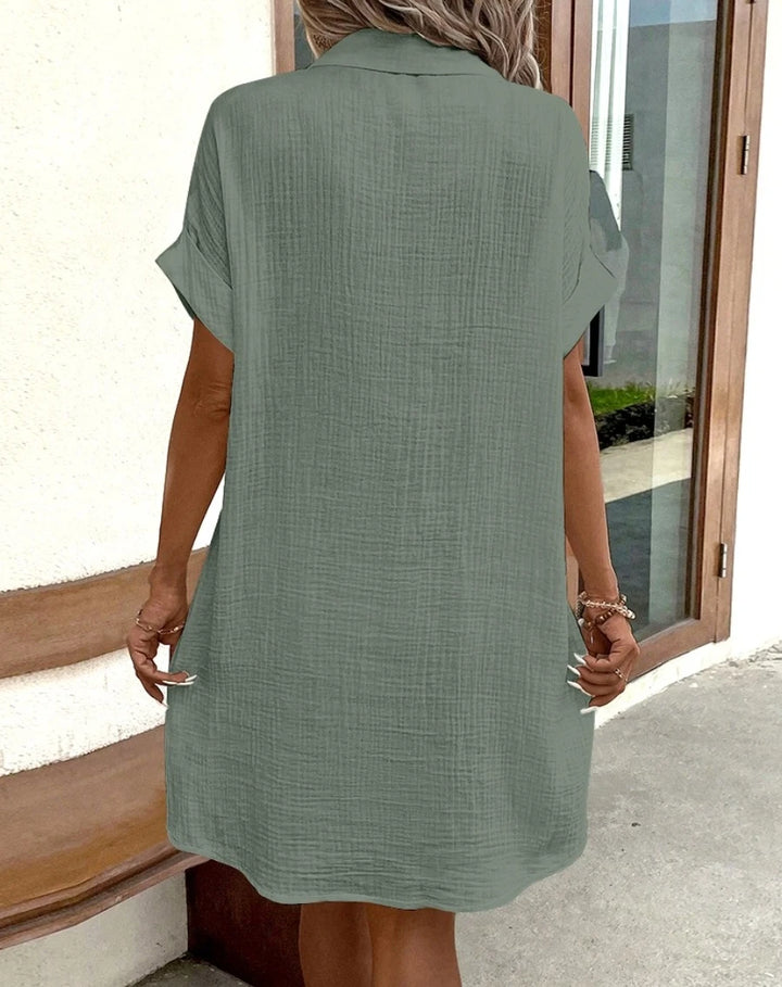 Vintage Women Solid Mini Dress Summer Fashion V-neck Three Quater Sleeve Cotton Linen Dress Ladies Casual Holiday Vestidos