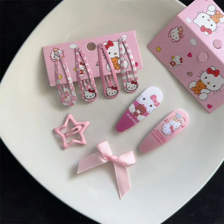 New Kawaii Cartoon Sanrio Hello Kitty Hairpin Set Gift Sweet Cute Princess Hello Kitty Hairpin Set Bb Clip Bangs Clip