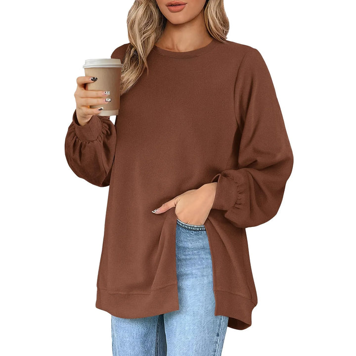 Harajuku Style Solid Color Fashion Round Neck Button Split Sweatshirt Basic Streetwear Loose Long Sleeve Top For Girls