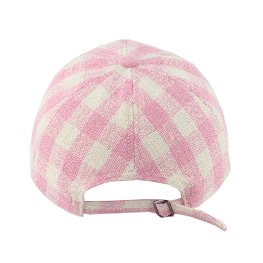 Korean Sweet Bowknot Embroidery Baseball Caps Women Girl Cute Pink Hat Outdoor Sun Visor Hats Adjustable Plaid Sunscreen Cap